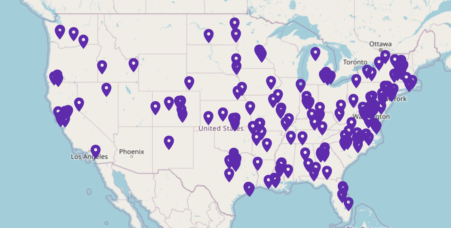 Map showing EMCE program coverage across the United States