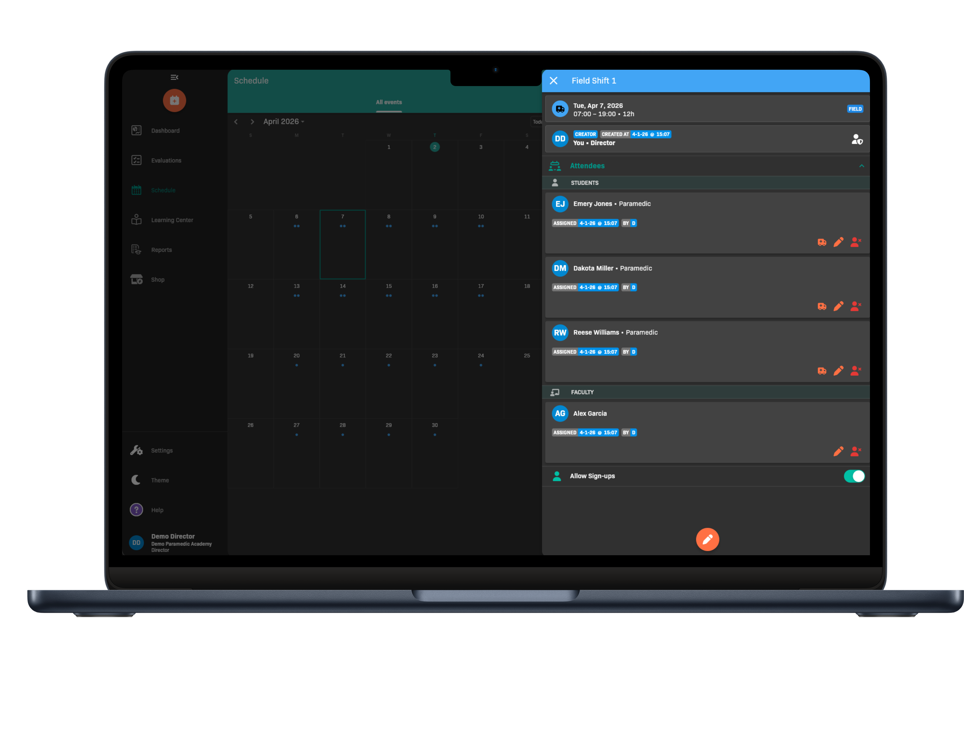 Scheduling workflow screenshot